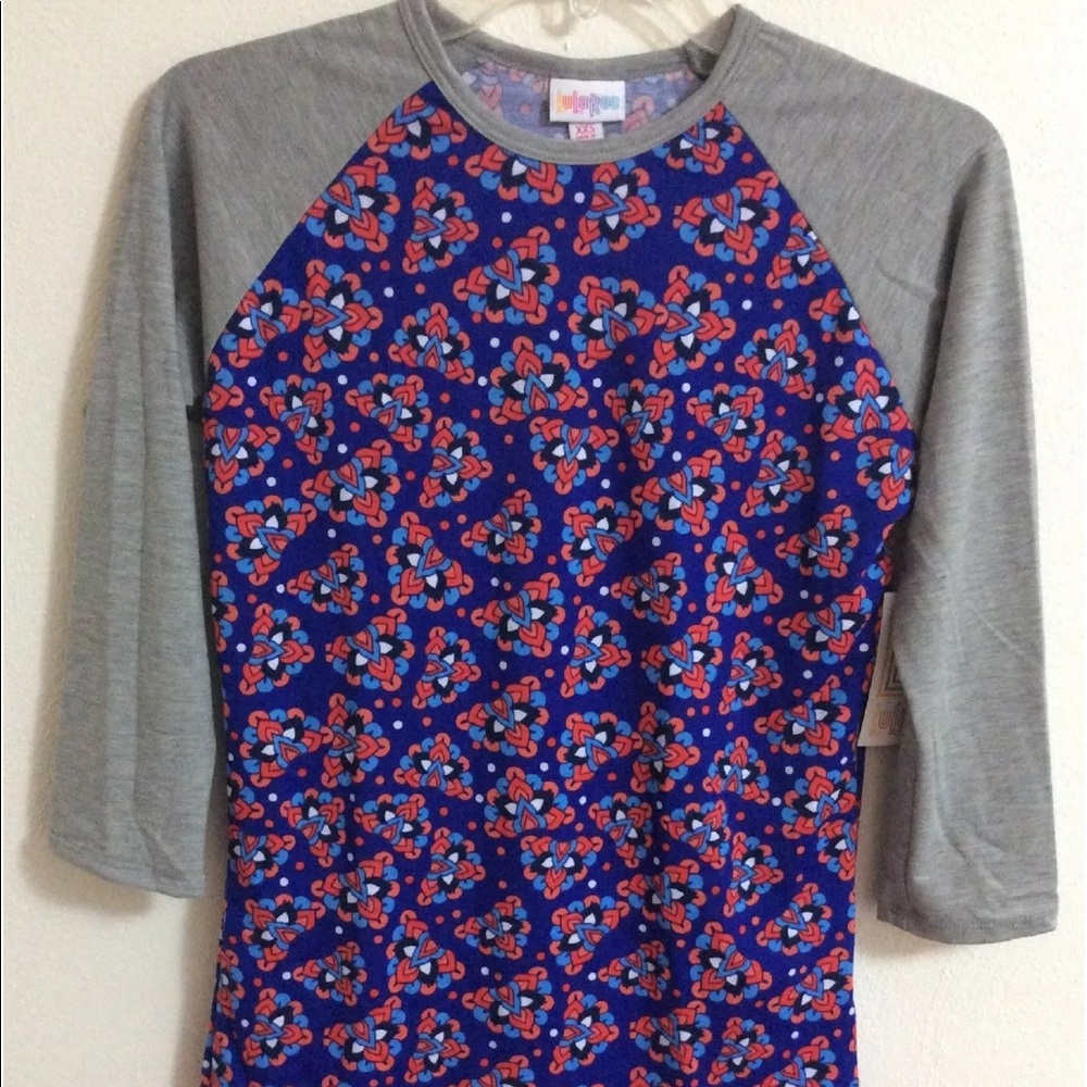 LuLaRoe Randy Shirt Floral Paisley XXS Gray Blue